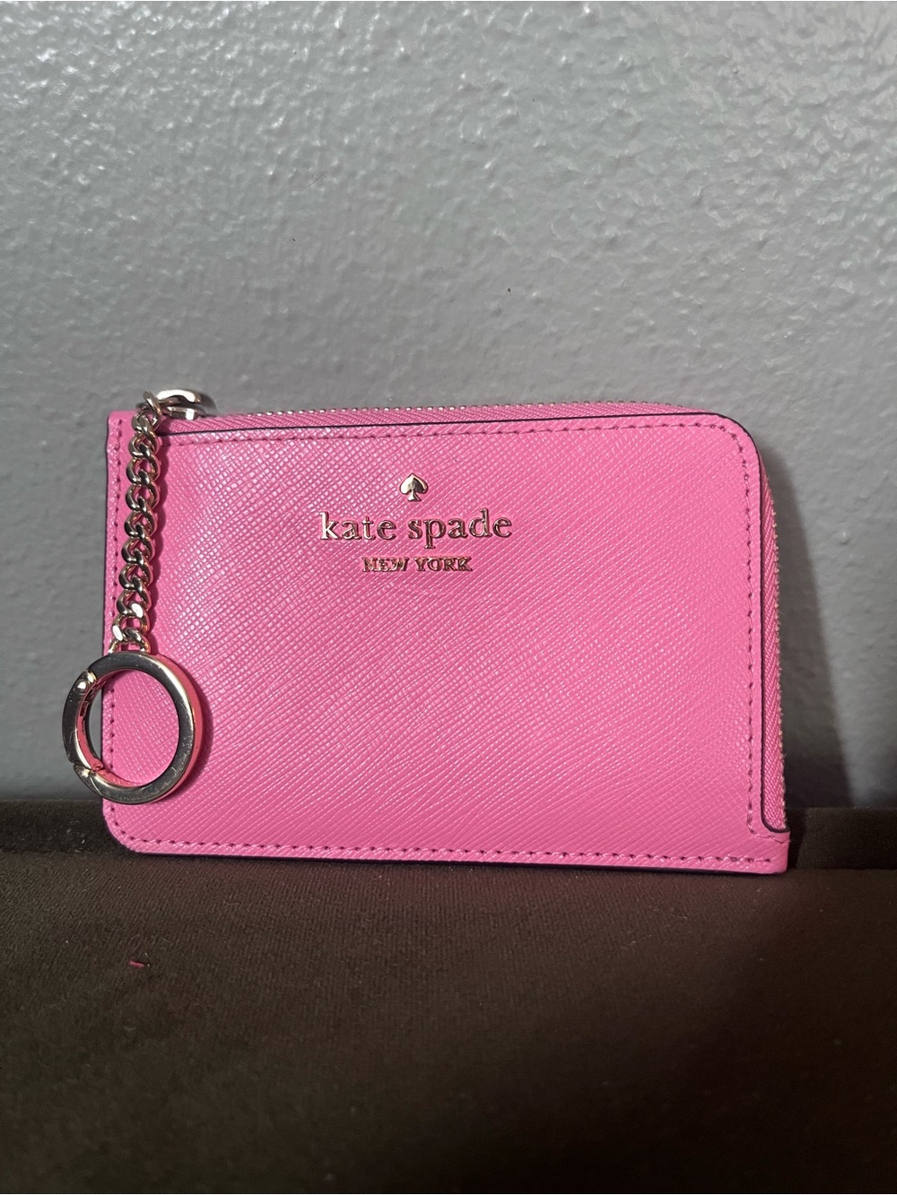 kate spade pink zip card case with keyring